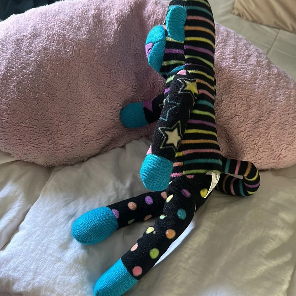 Sock monkey Justice Just for Girls early yo mid 2000’s black purple blue fleece - Picture 9 of 13